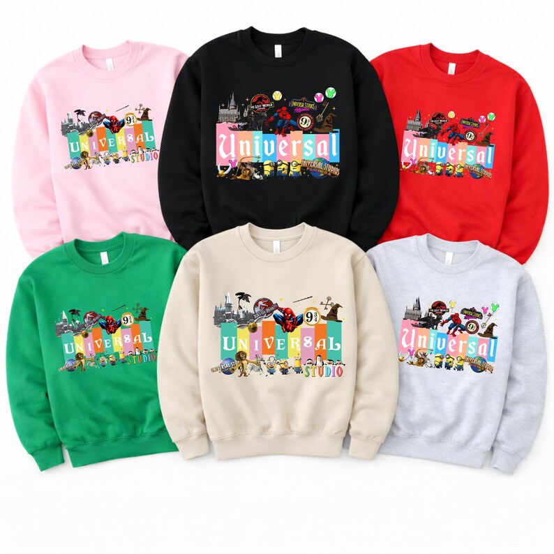 Sweat-shirts à capuche universels pastel rétro, sweat-shirt famille Spider-Man et Minions, vêtements icônes du film universels, cadeaux de vacances assortis image 2