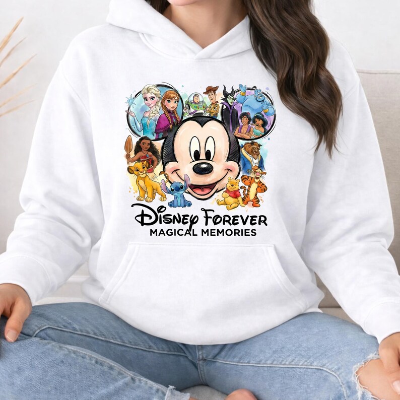 Sudaderas Disney con capucha Magical Memories, sudaderas Disney a juego, diseño de punto de Mickey, Elsa y Simba, trajes Disney para reunión familiar imagen 14