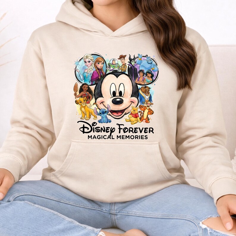 Sudaderas Disney con capucha Magical Memories, sudaderas Disney a juego, diseño de punto de Mickey, Elsa y Simba, trajes Disney para reunión familiar imagen 12