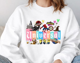 Sudadera con capucha universal retro pastel, sudadera familiar de Spider-Man y Minions, ropa de iconos de películas universales, regalos de vacaciones a juego