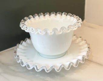 Vintage Fenton Silver Crest Mayonnaise Schale und Platzteller Set.