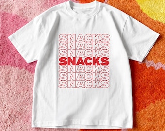 Koszulka z grafiką, biała, bawełniana, 6,1 uncji, z napisem Retro SNACKS, krój unisex