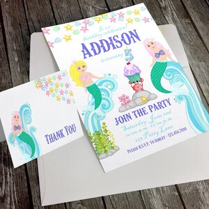 DIGITAL FILE- Invitación de sirena 5x7 con tarjeta de agradecimiento 4.25x5.5 - cualquier tipo de evento