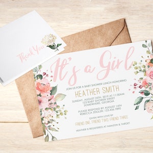 ARCHIVO DIGITAL- Invitaciones Florales Horizontales 5x7 con tarjeta de agradecimiento correspondiente 4.25x5.5 - Cualquier tipo de evento