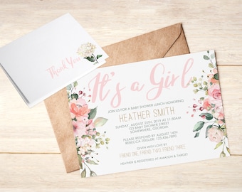 DIGITAL FILE- Horizontal Floral Invitations 5x7 with matching Thank You Card 4.25x5.5 - Any Type of Event