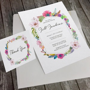 DIGITALE bestand - Floral uitnodiging 5 x 7 met bijpassende Bedankkaart 4.25x5.5 - om het even welk Type van evenement