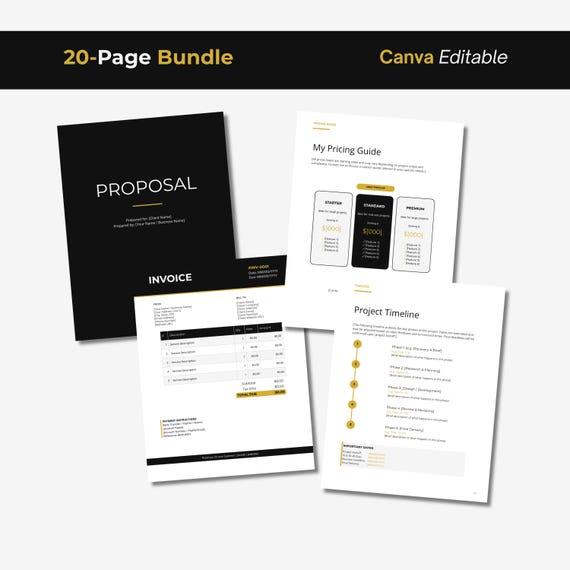 Freelance Invoice Template, 5 Invoice Designs + Canva Proposal Template, Freelancer Bundle, Editable Canva