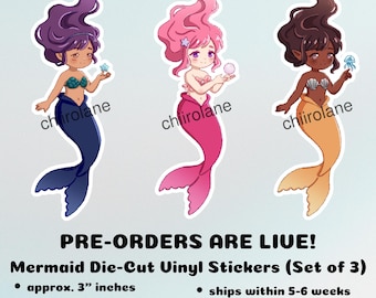 Pre-order: Cute Mermaid Sticker Set / Kawaii Ocean Vinyl Stickers / Fantasy Sea Decals / Waterproof Water Bottle Stickers / Gift for Her