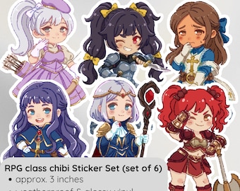 Pre-order: RPG Class Chibi Sticker Set / Fantasy DND Inspired Stickers / Kawaii Vinyl Decals / Planner Journal Stickers / Gift for Gamer