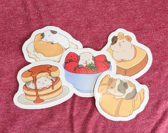Breakfast Guinea Pig Sticker Set / Kawaii Food Animal Stickers / Cute Vinyl Decal / Laptop Water Bottle Decor / Gift for Piggy Lover