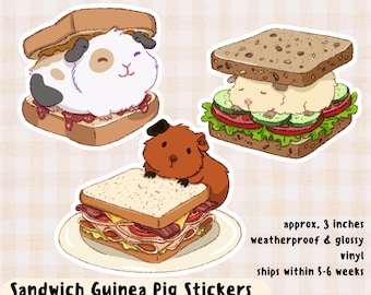 Pre-order: Guinea Pig Sandwich Sticker Set / Kawaii Food Animal Stickers / Cute Vinyl Decals / Waterproof Laptop Stickers / Piggy Gift