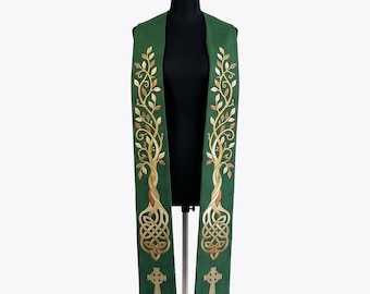 Keltische Klerus Stola Hand gestickte Baum des Lebens Knotenarbeit gewöhnliche Zeit Priester Gewand Ordinationsgeschenk