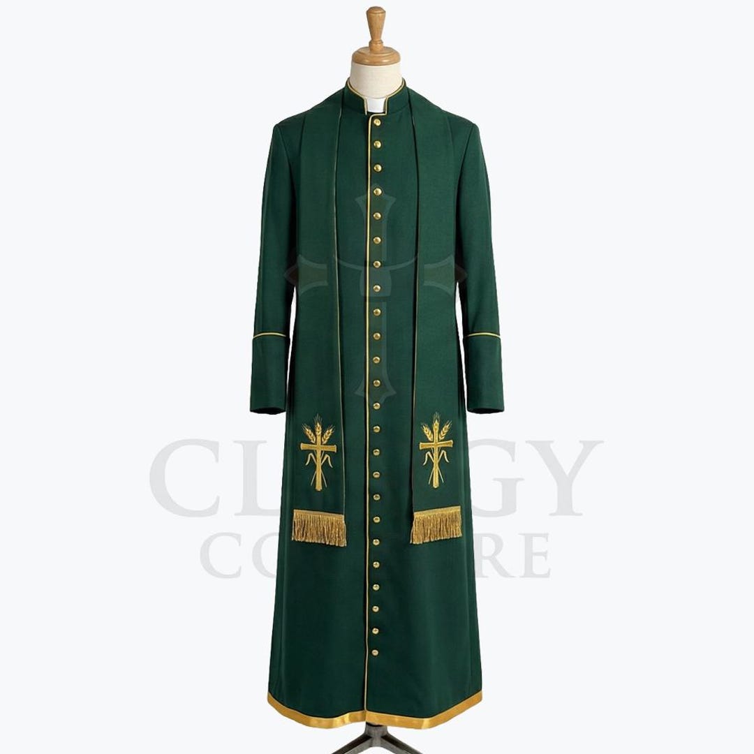 Forest Green Pastor Clergy Robe | Men's Preacher Cassock Gold Cross ...