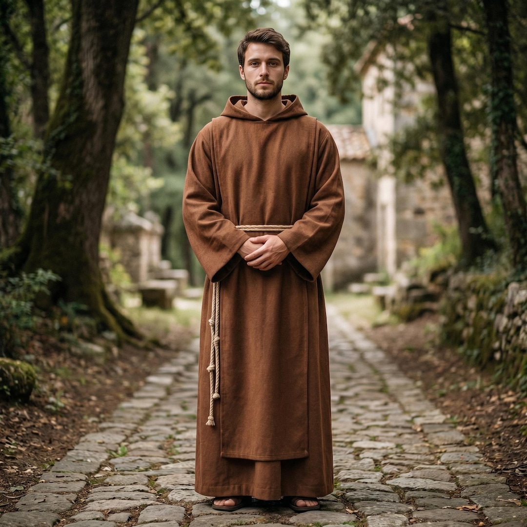 Brown Cotton Monk Habit With Hood and Pockets Franciscan Religious Robe ...