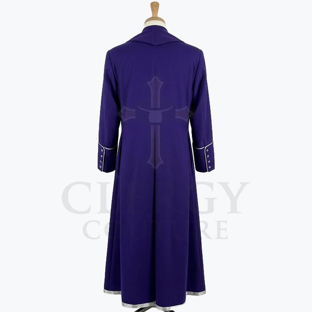 Silver Preaching Robe Men Clergy Cassock Royal Purple Pastor Bishop Robe Silver Cross ...