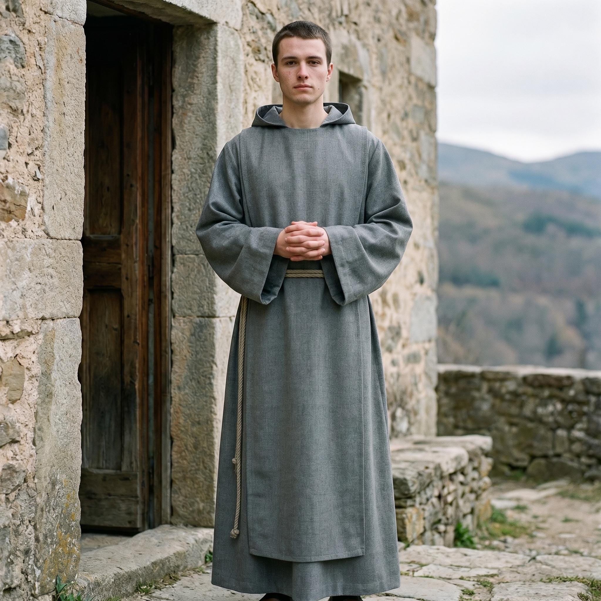Scapula Robe Grey Cotton Monk Habit With Scapular and Hood Benedictine Religious ...