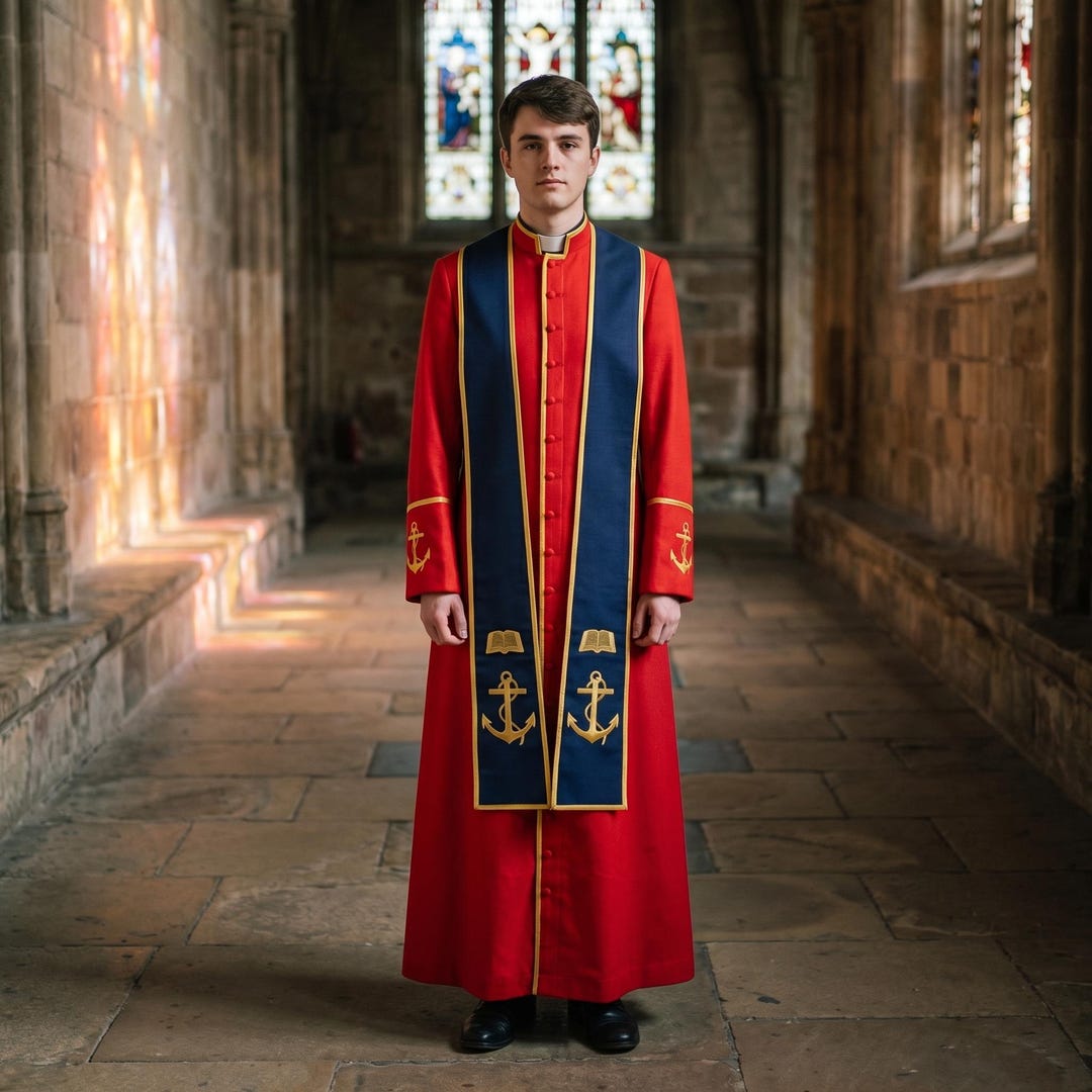 Red Clergy Cassock Robe & Stole Set | Anchor and Bible Vestment ...