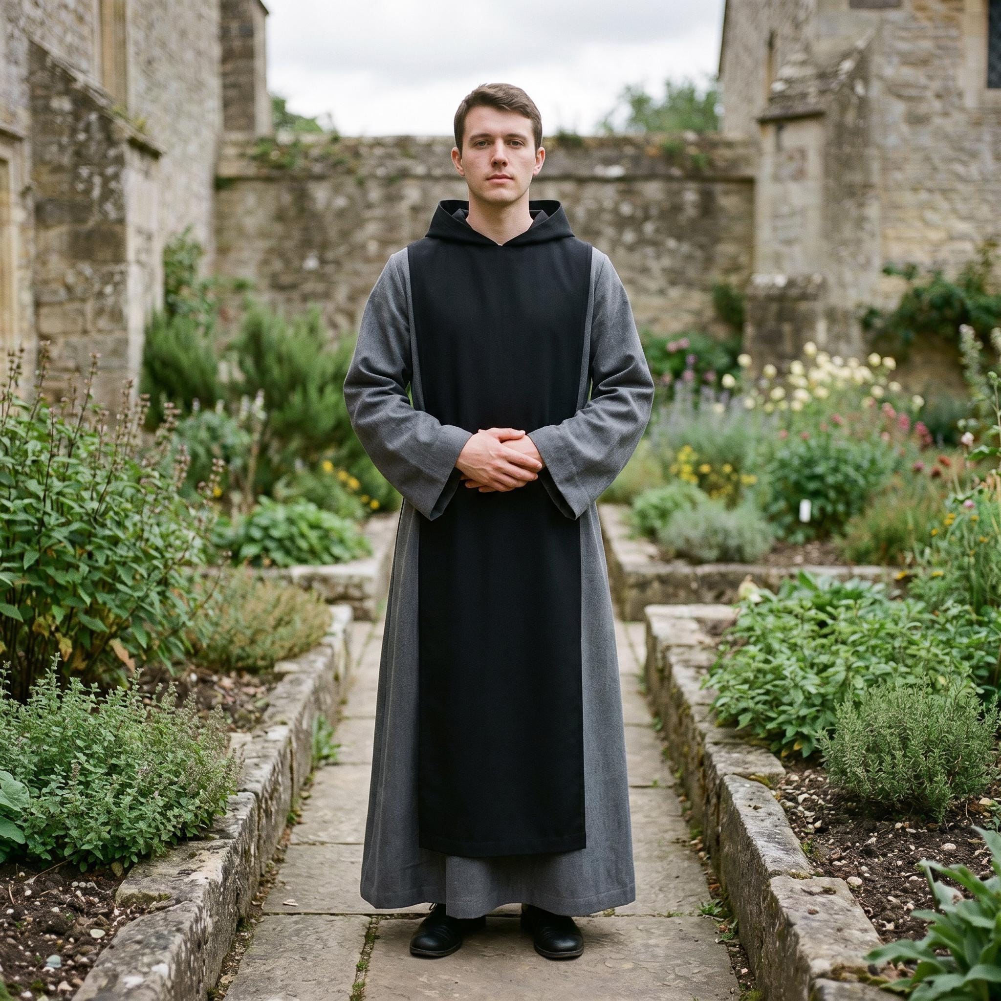 Scapula Robe Grey and Black Two Tone Monk Habit With Scapular and Hood Cotton ...