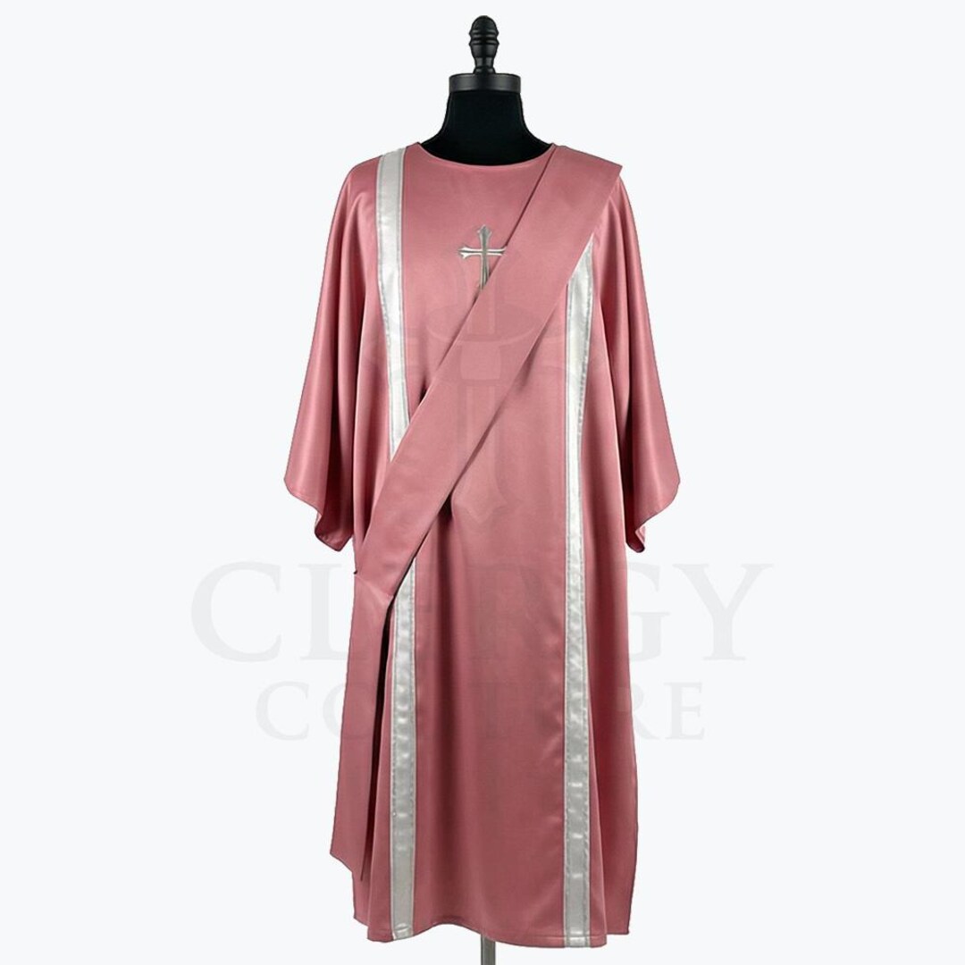 Silver Preaching Robe Pink Clergy Robe Women | Rose Dalmatic Vestment Silver Cross | Women ...