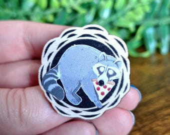 ピザとアライグマ - 木製ピン