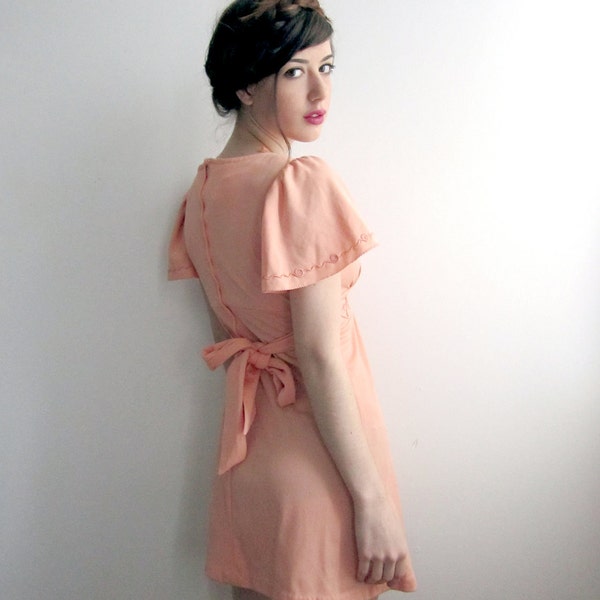 1960's Peach Mini Dress, Empire Waist