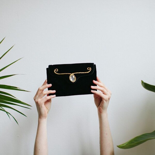 Black & Gold Velvet Clutch Purse