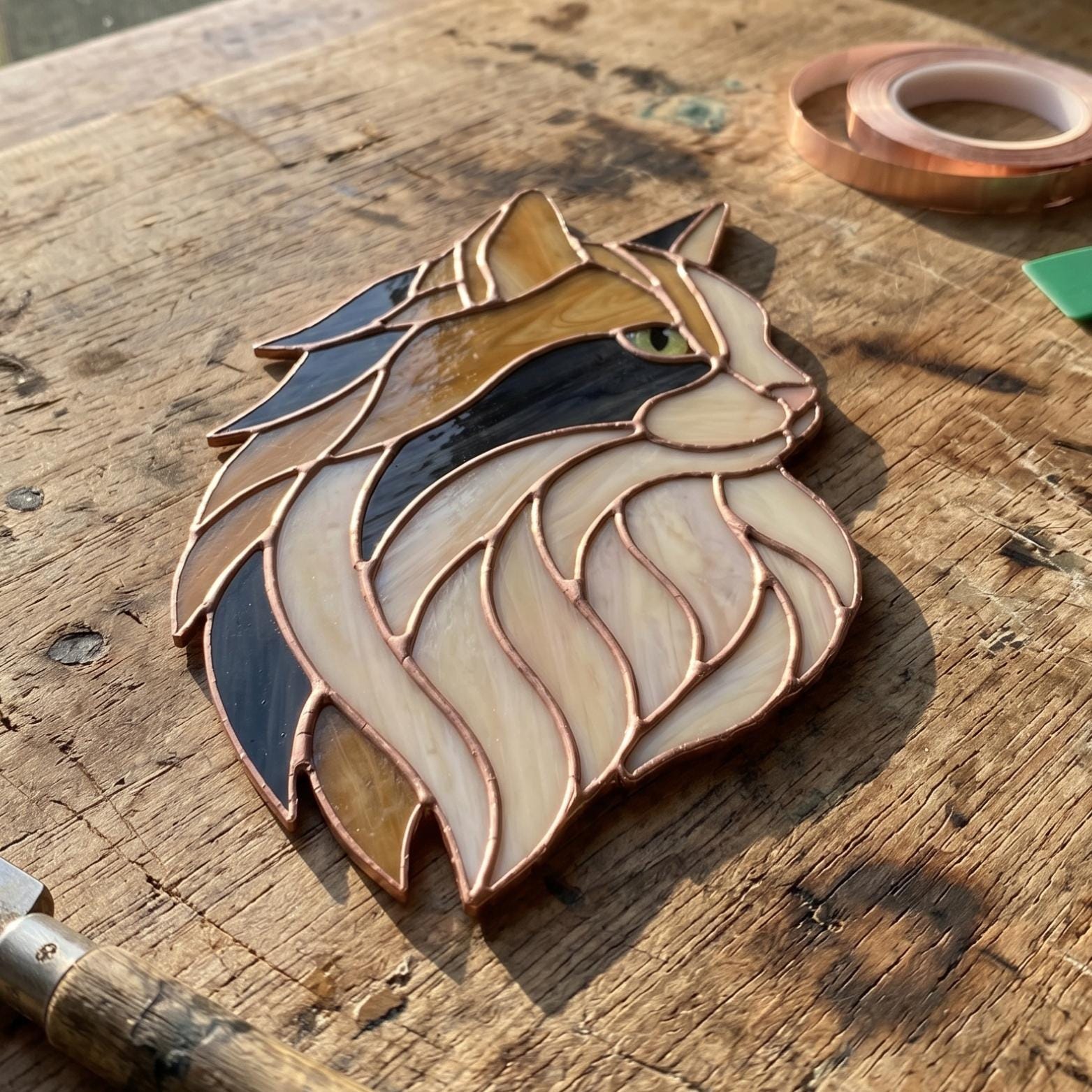Cat Stained Glass Pattern | Cat Face Suncatcher Digital Template | Pet ...