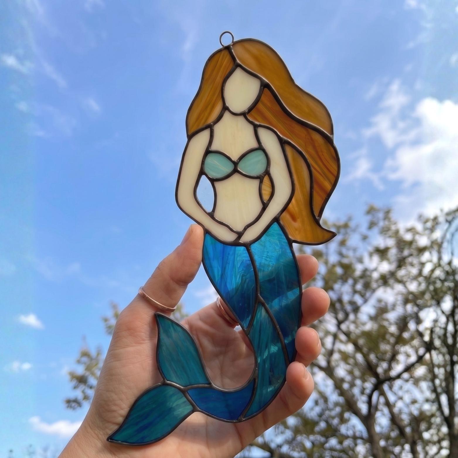 Mermaid Stained Glass Pattern | Ocean Suncatcher Template | Wall Art ...