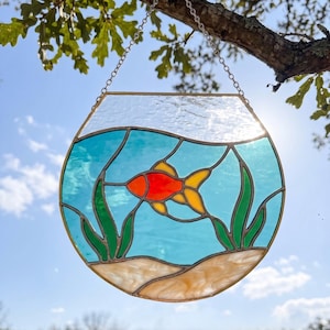 Patrón de vidriera para pecera / Plantilla digital para atrapasoles de acuario / Arte de pared para mascotas y decoración del hogar