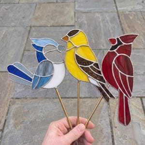Paquete de patrones de vidrieras de pájaros / Plantilla de atrapasoles con estacas para plantas con diseño de pájaros / Arte de pared y decoración del hogar