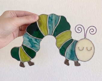 Caterpillar Stained Glass Pattern | Insect Suncatcher Digital Download | Kids Nursery Wall Art & Home Decor