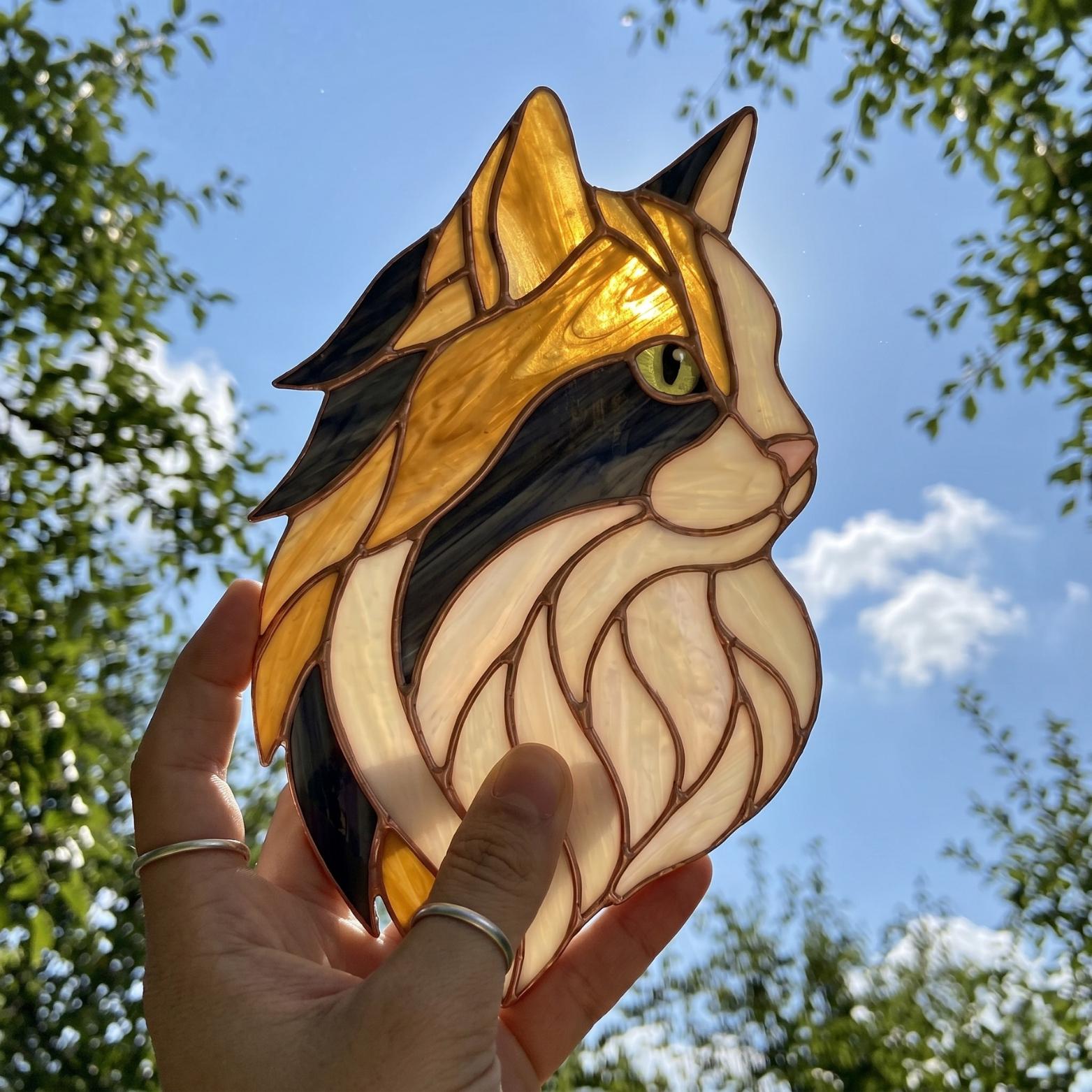 Cat Stained Glass Pattern | Cat Face Suncatcher Digital Template | Pet ...