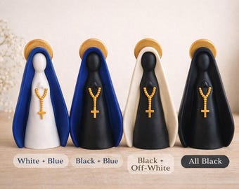 Minimalist Our Lady of Aparecida Statue | Catholic Marian Figurine | Black White Decor (15cm)