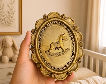 Vintage Rocking Horse Wall Decor | Antique Gold Nursery Art