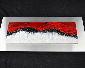 Pasión - Arte mural de vidrio moldeado en horno con superficie en relieve - Montado en acero inoxidable - 42" x 20" -