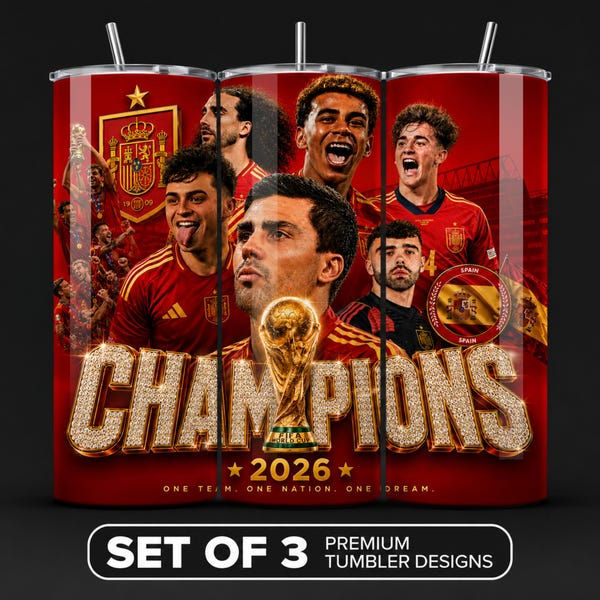 Spain World Cup 2026 Champions Tumbler Wrap PNG, Lamine Yamal Sublimation Design Set of 3