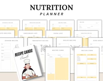 Paquete de tarjetas de recetas / Organizador de libros de cocina, registro de comidas (descarga digital)