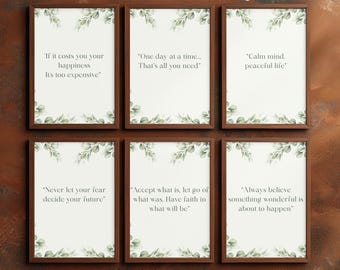 Set of 6 Botanical Quote Prints, Calm Minimalist Wall Art (A4 Instant Download)