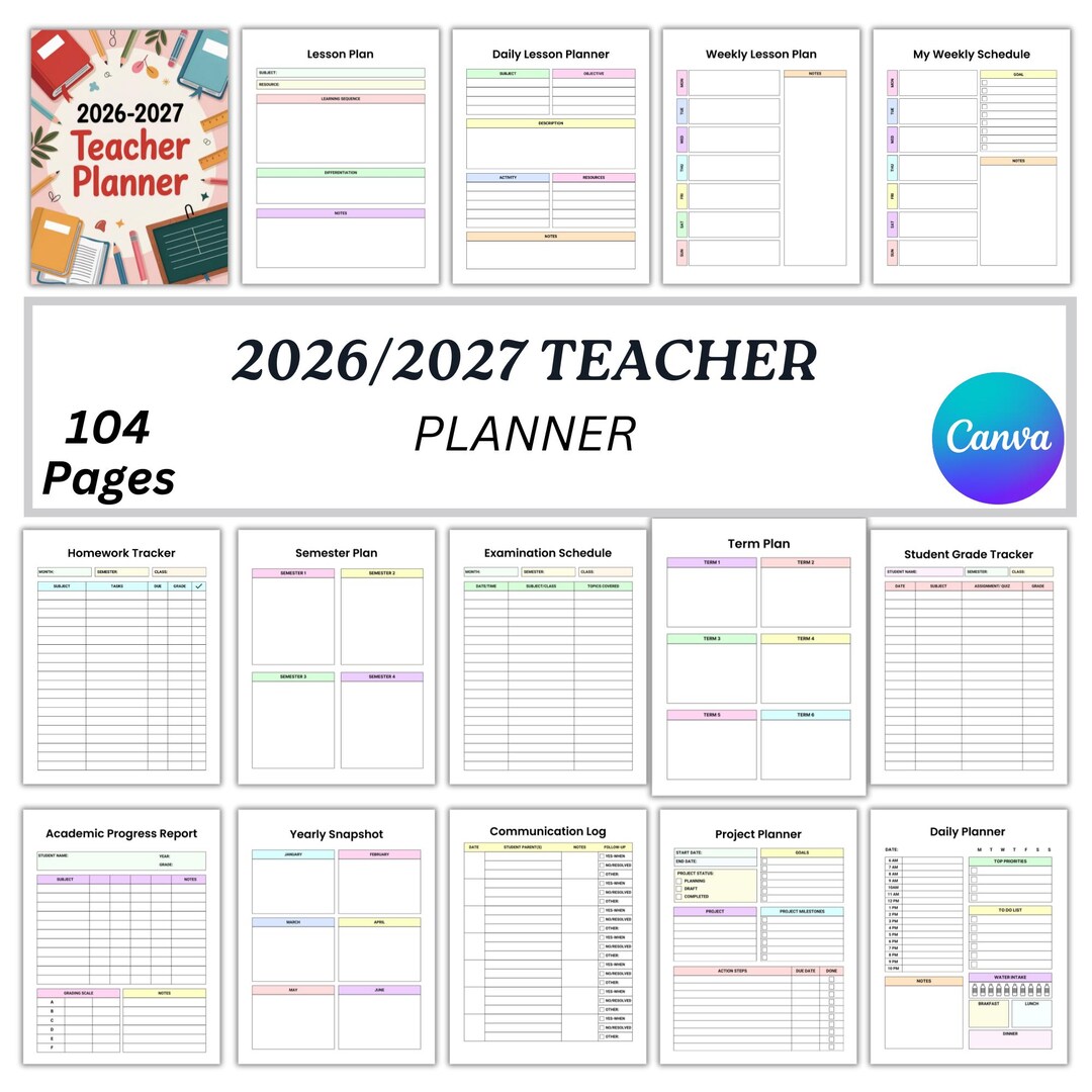 Teacher Planner Printable and Digital | Undated Teaching Binder, Lesson ...