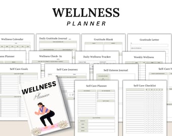 Planificador de bienestar imprimible / Diario de gratitud diario, registro de autocuidado (descarga digital)