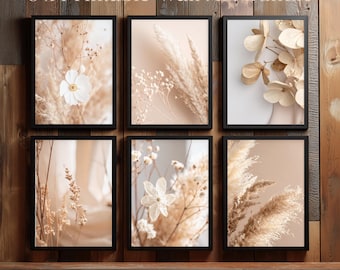 Neutral Botanical Wall Art Set of 6 Digital A4 Prints.
