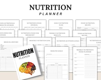 Planificador nutricional imprimible / Registro de comidas, objetivos de salud (descarga digital)