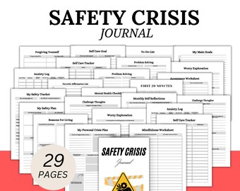 Diario de crisis imprimible en PDF, cuaderno de autocuidado para la ansiedad, plan de seguridad para la terapia (descarga digital)