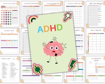 ADHD Kids Planner Bundle, Routine, Homework, Savings Tracker (Editable Canva Template)