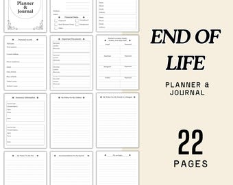 End of Life Planner, Emergency Information Binder, Legacy Journal (PDF Download)