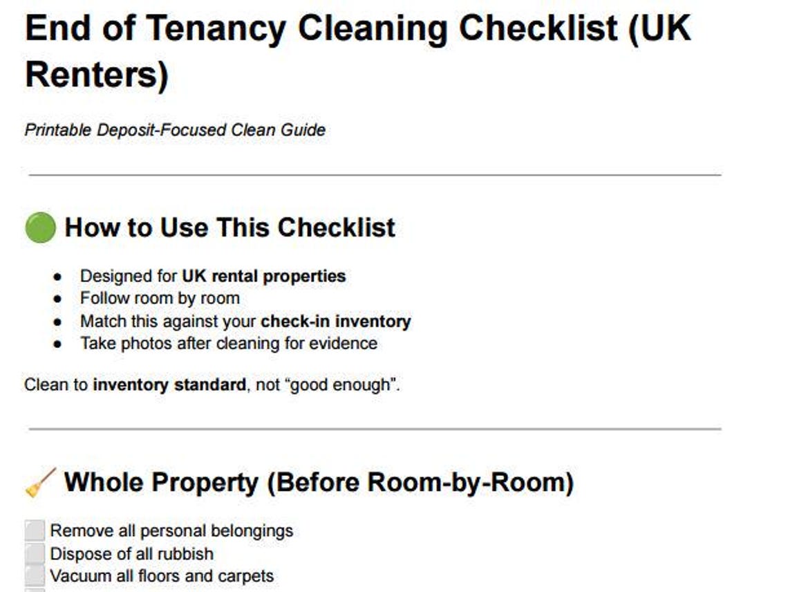 End of Tenancy Cleaning Checklist UK | Rental Move Out Clean | Deposit ...