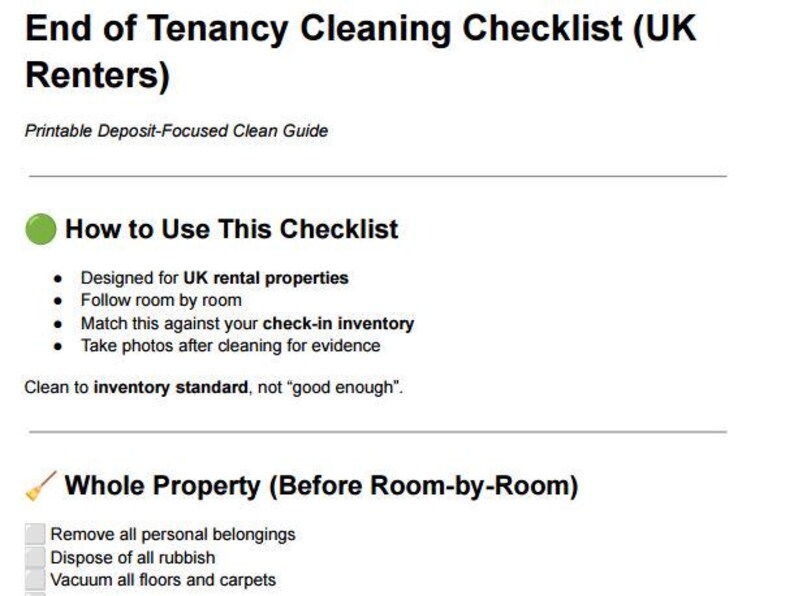 End of Tenancy Cleaning Checklist UK | Rental Move Out Clean | Deposit ...