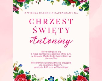 フォークにインスピレーションを得た花の洗礼への招待状: Zaproszenie na Chrzest Swiety