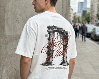 BUST T-Shirt Made in Italy White Cotton Tee Minimalist Graphic Shirt Oversize Men Streetwear Back Print