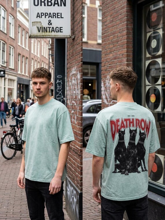 T-shirt vintage Death Row Records 1991 | Maglietta hip-hop anni ’90 | Streetwear unisex grigia